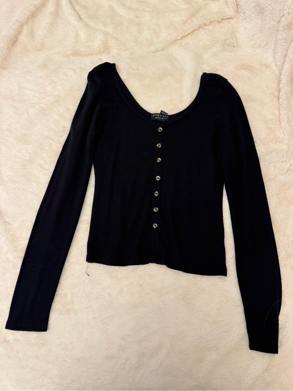 Black Button-Front Long Sleeve Top
